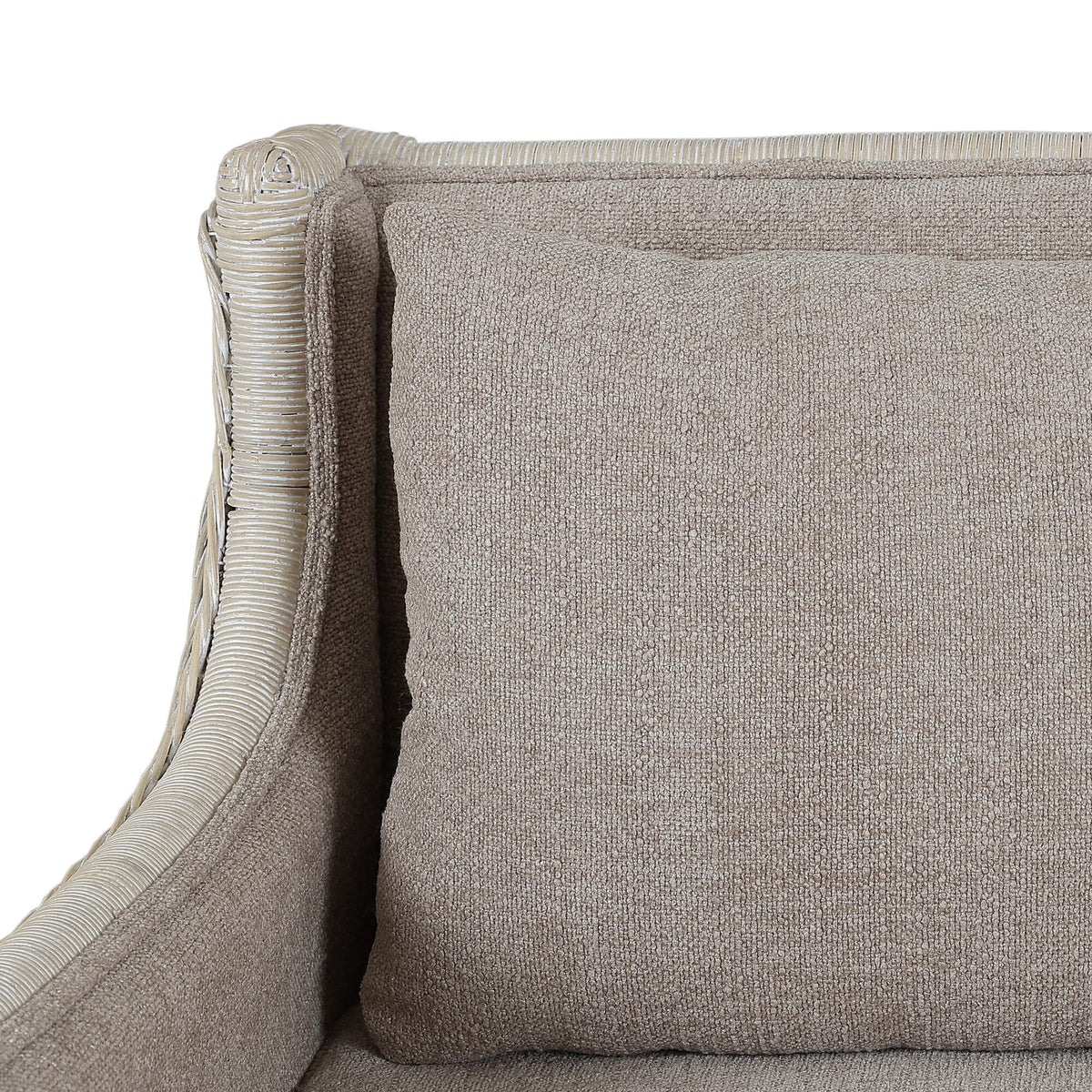 Rabana Rattan Loveseat in White Wash Rattan w/ Oatmeal Boucle Chenille Performance Fabric Cushion