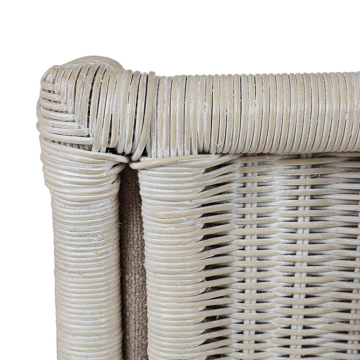 Rabana Rattan Loveseat in White Wash Rattan w/ Oatmeal Boucle Chenille Performance Fabric Cushion