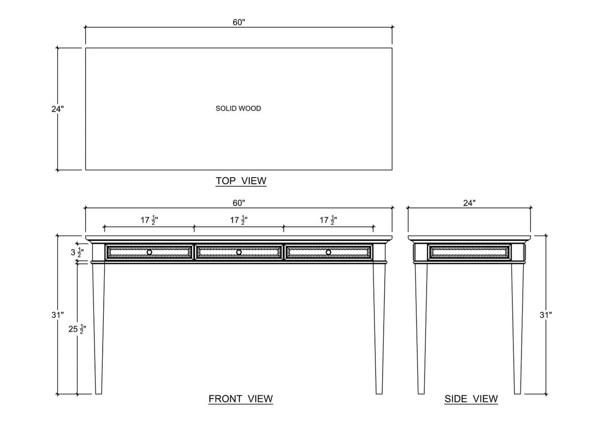 Vivienne 3 Drawer Desk in Walnut