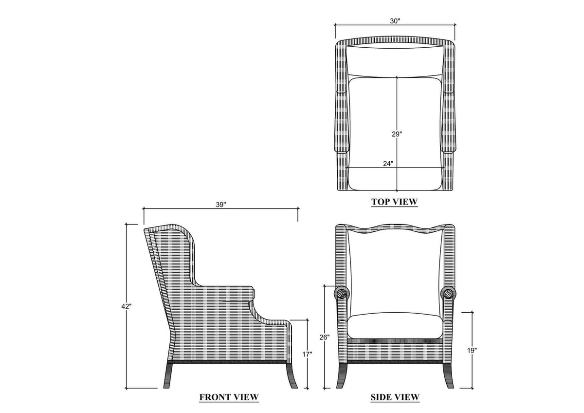 Marina Rattan Chair in Dark Charcoal Rattan w/ Le Jardin Blue Fabric