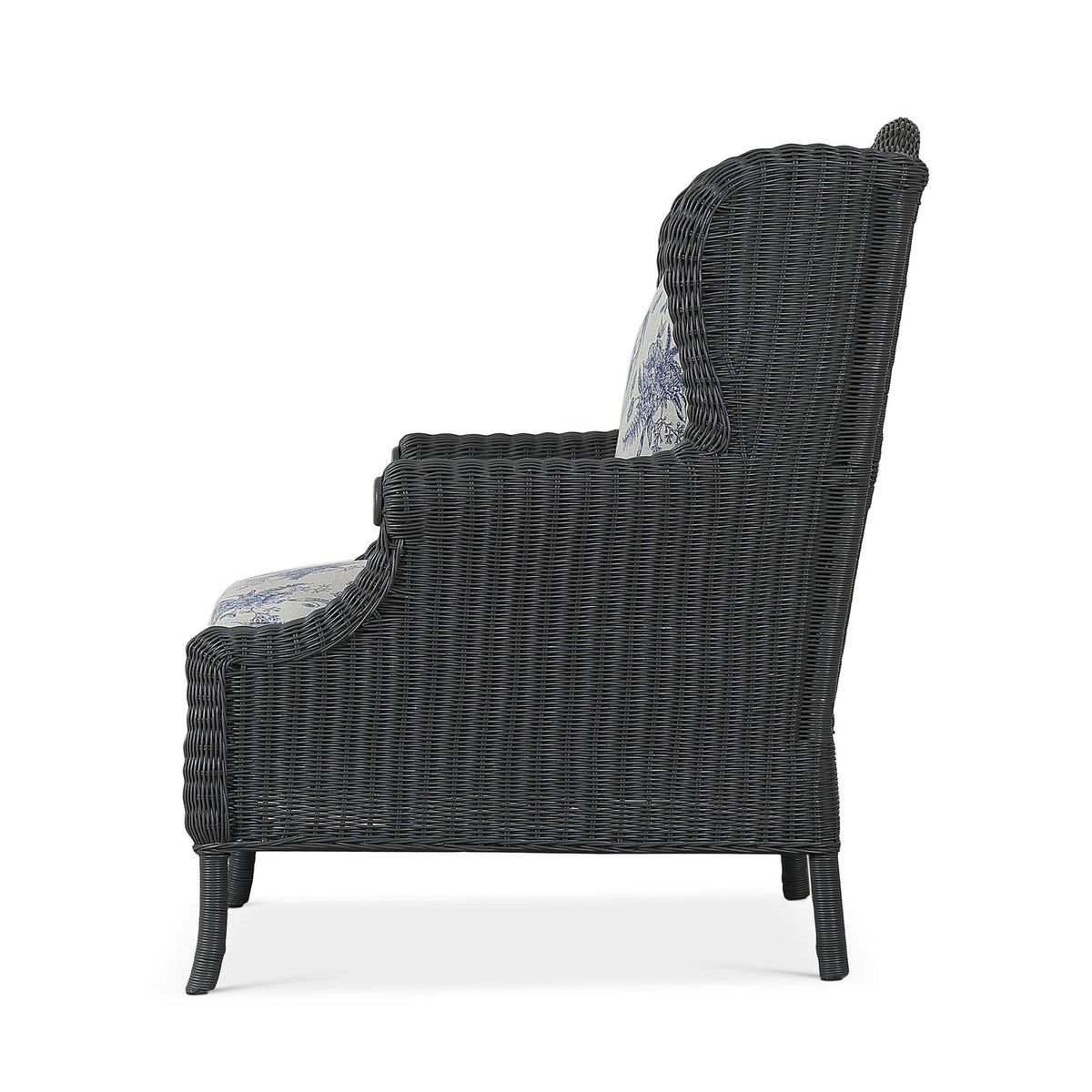 Marina Rattan Chair in Dark Charcoal Rattan w/ Le Jardin Blue Fabric
