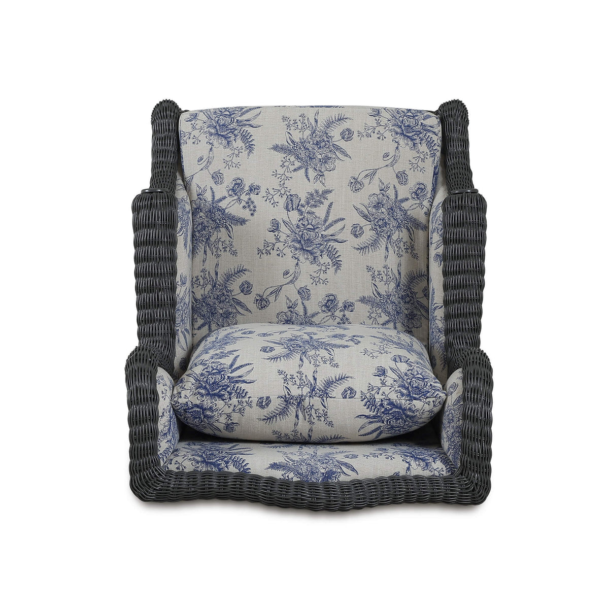 Marina Rattan Chair in Dark Charcoal Rattan w/ Le Jardin Blue Fabric