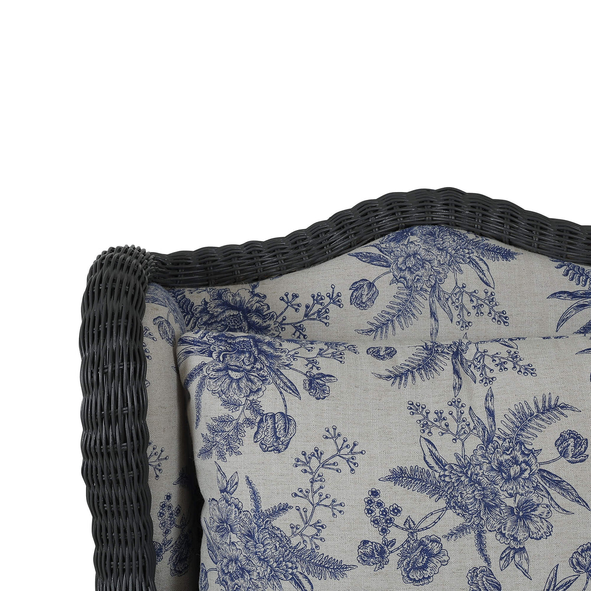 Marina Rattan Chair in Dark Charcoal Rattan w/ Le Jardin Blue Fabric