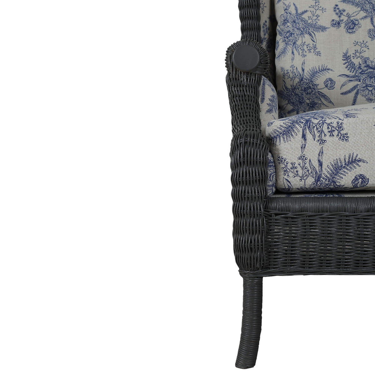 Marina Rattan Chair in Dark Charcoal Rattan w/ Le Jardin Blue Fabric