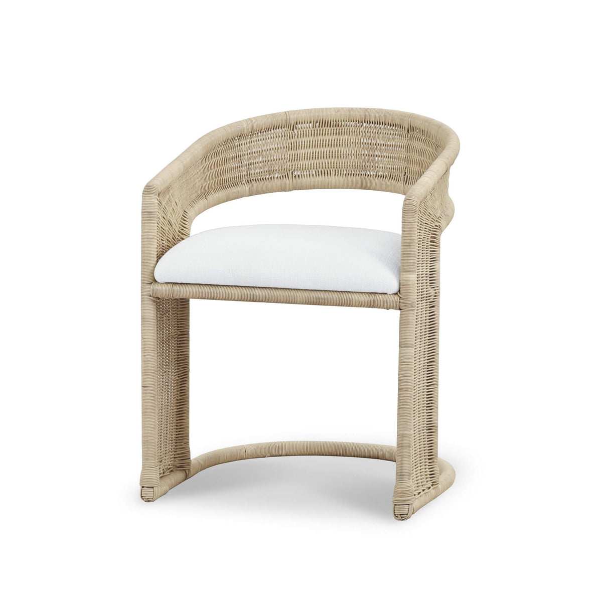 Hampton Dining Chair in Rattan Natural w/ Arctic White Performance Fabric Cushion