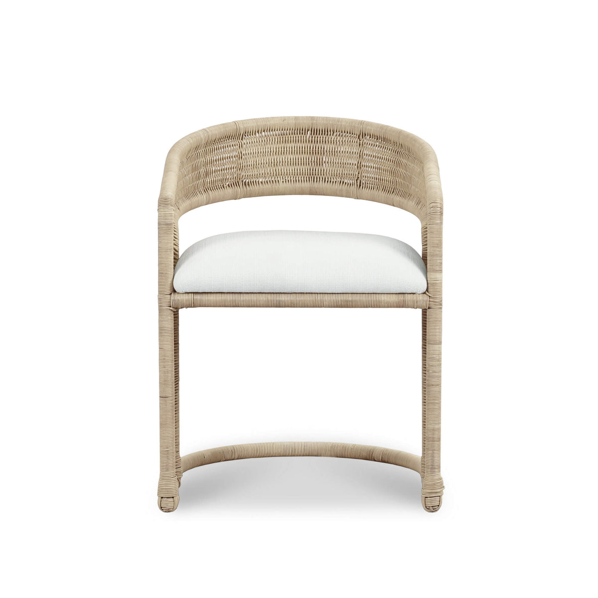 Hampton Dining Chair in Rattan Natural w/ Arctic White Performance Fabric Cushion