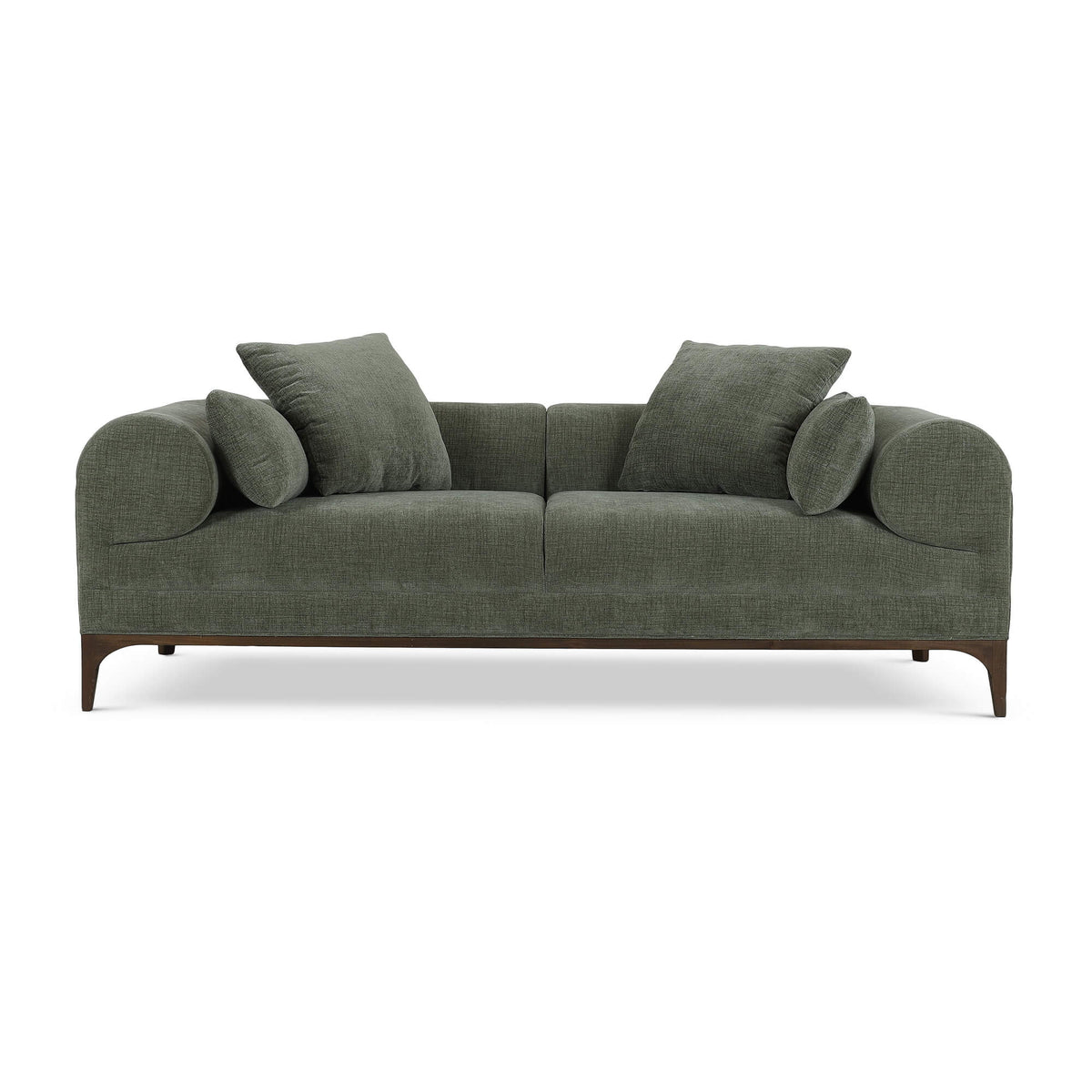 Arcadia Sofa in Walnut w/ Thames Moss Green Performance Fabric