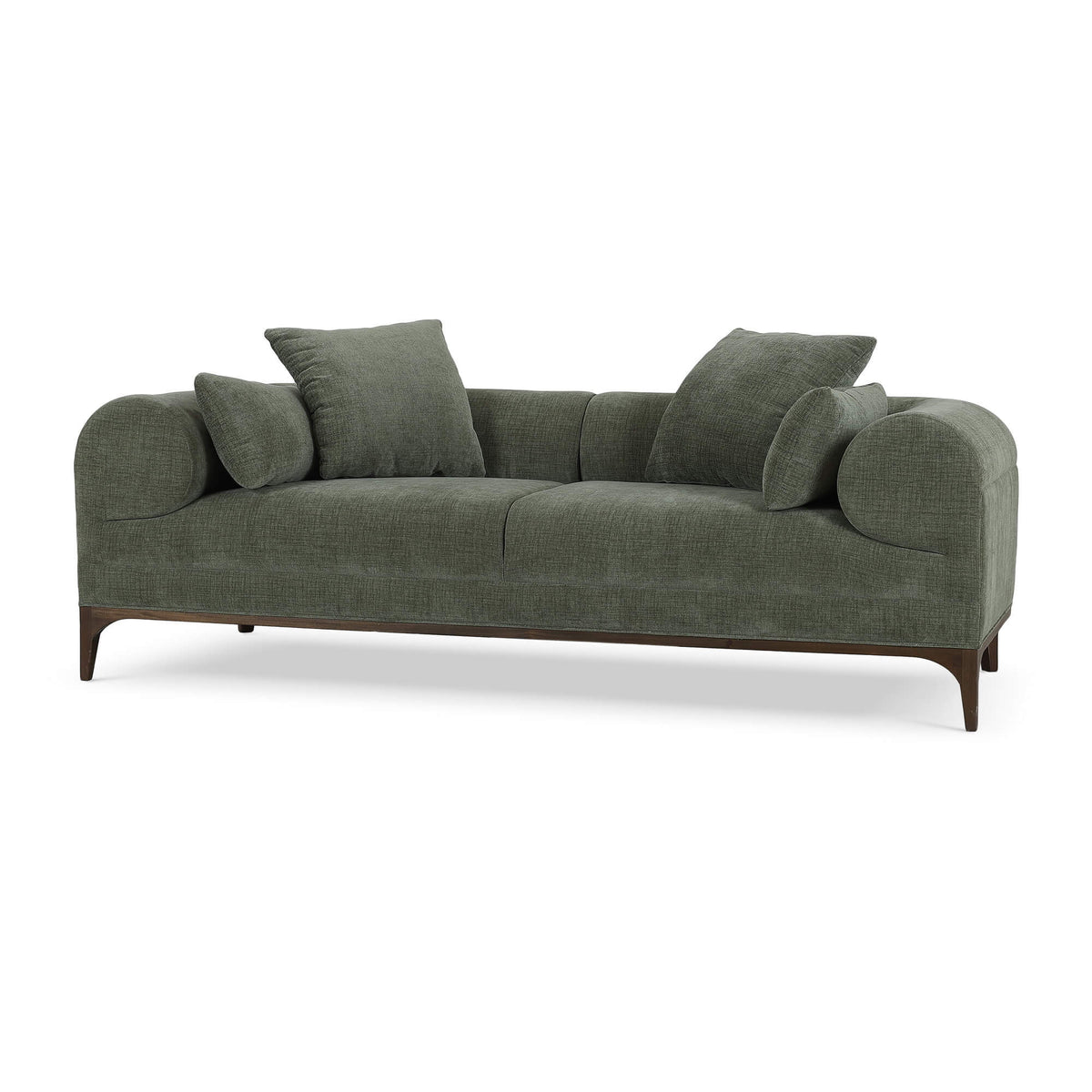 Arcadia Sofa in Walnut w/ Thames Moss Green Performance Fabric