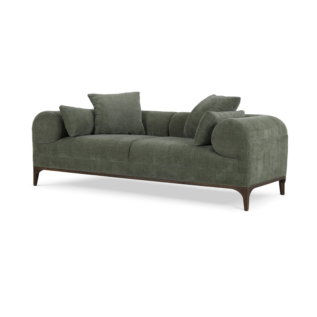 Arcadia Sofa in Walnut w/ Thames Moss Green Performance Fabric