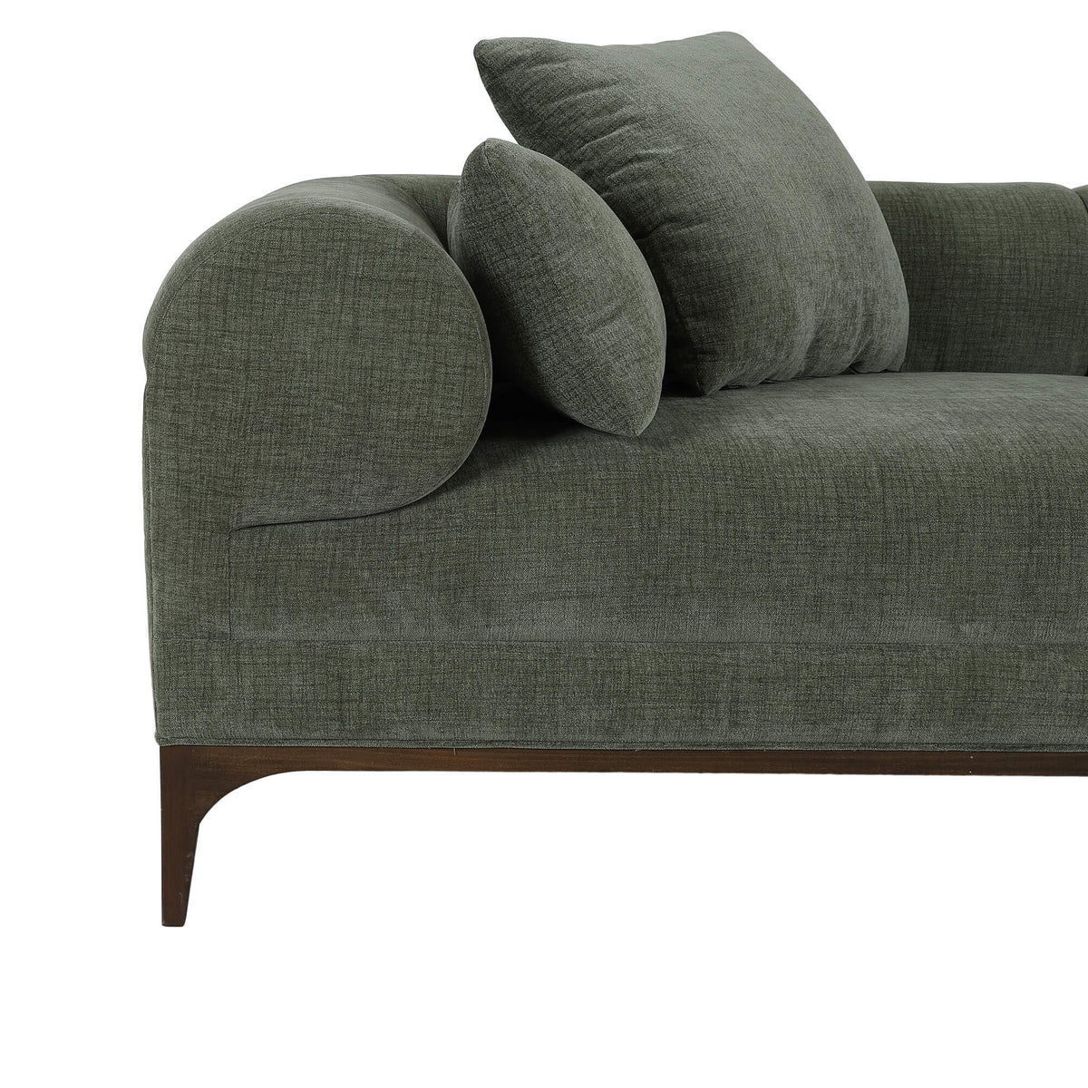 Arcadia Sofa in Walnut w/ Thames Moss Green Performance Fabric