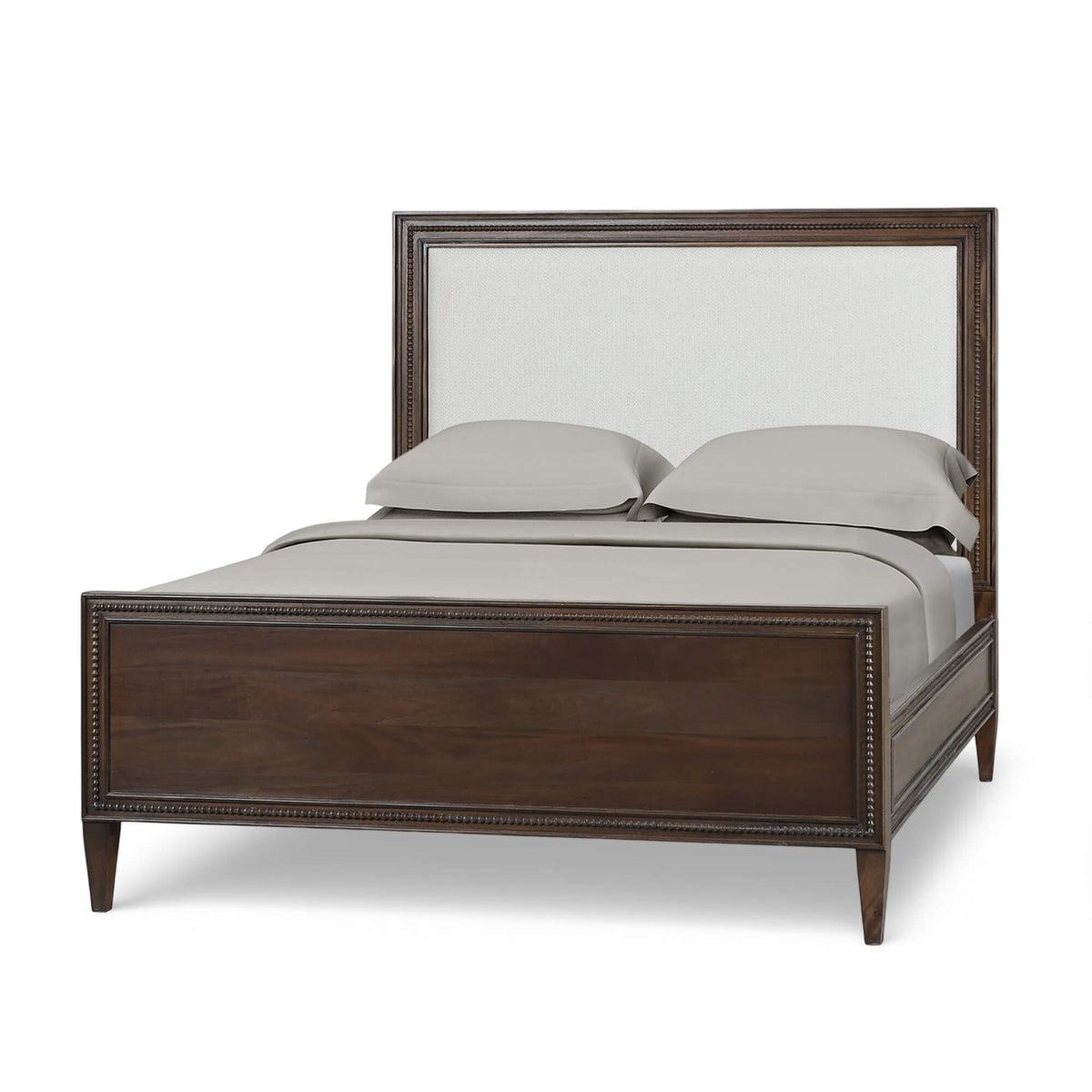 Vivienne Upholstered Bed Queen in Walnut w/ Dinara Natural Fabric