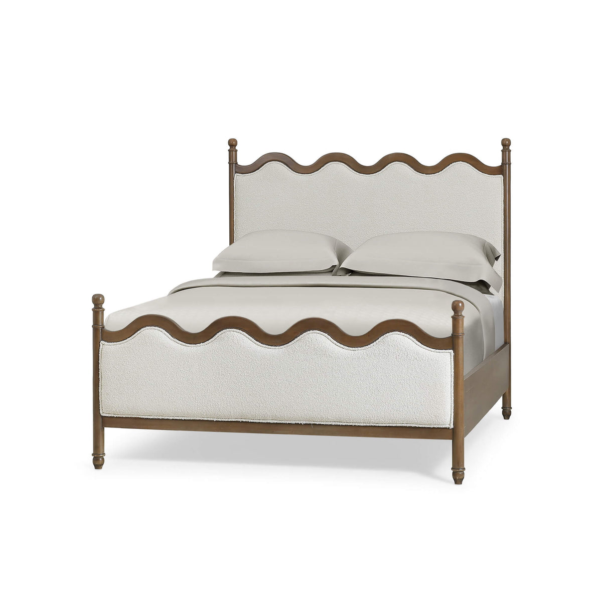Chloe Queen Bed in Straw Wash w/ Colorado Boucle Ivory Fabric