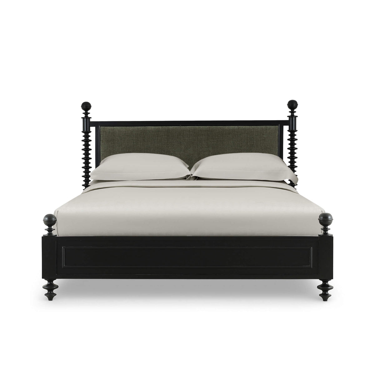 Milano Upholstered King Bed in Batavia Black w/ Thames Moss Green Performance Fabric