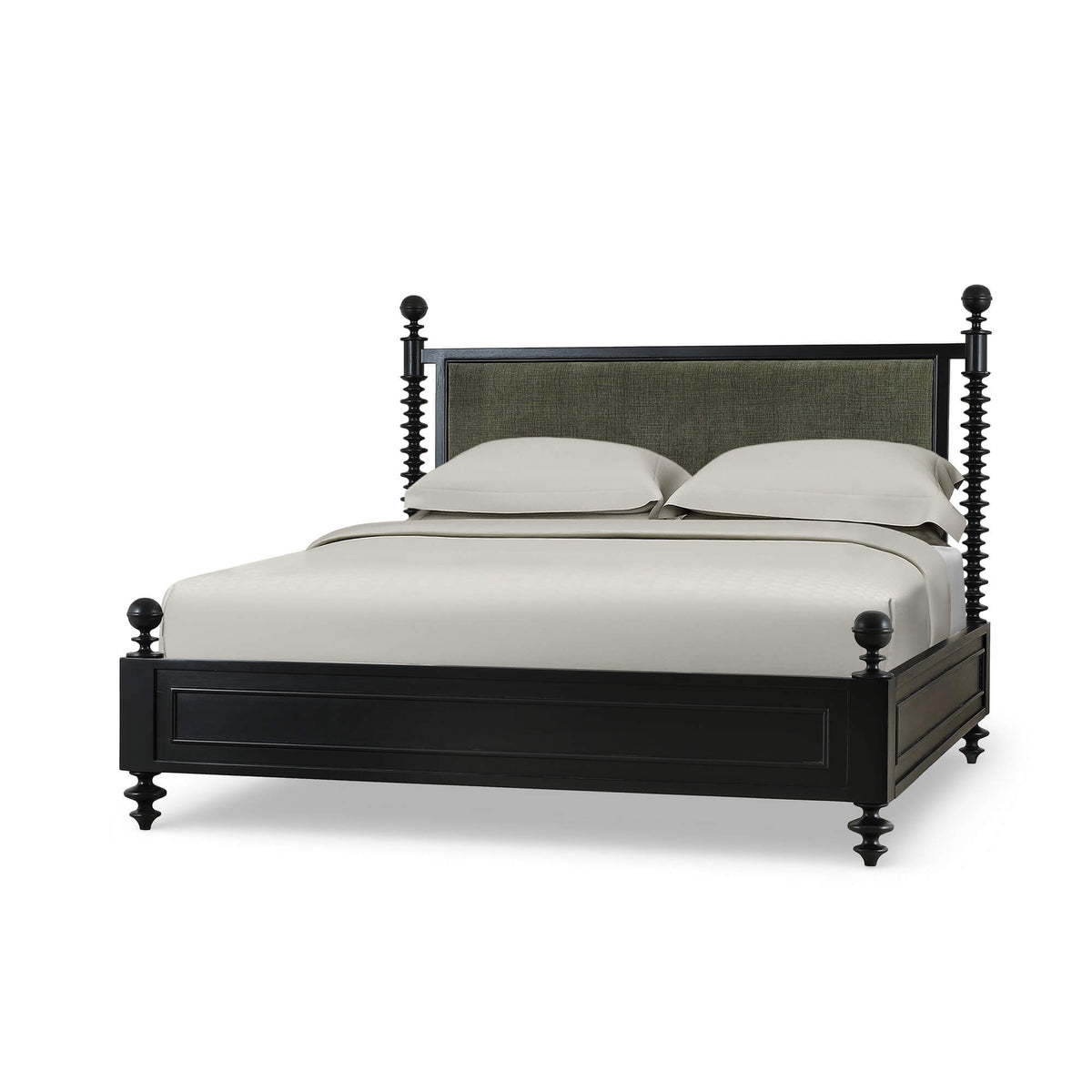 Milano Upholstered King Bed in Batavia Black w/ Thames Moss Green Performance Fabric