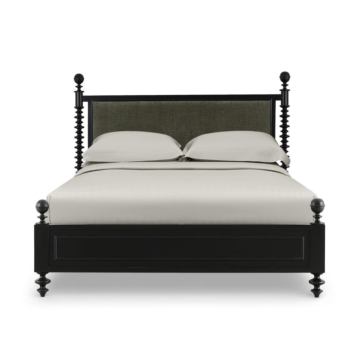 Milano Upholstered Queen Bed in Batavia Black w/ Thames Moss Green Performance Fabric