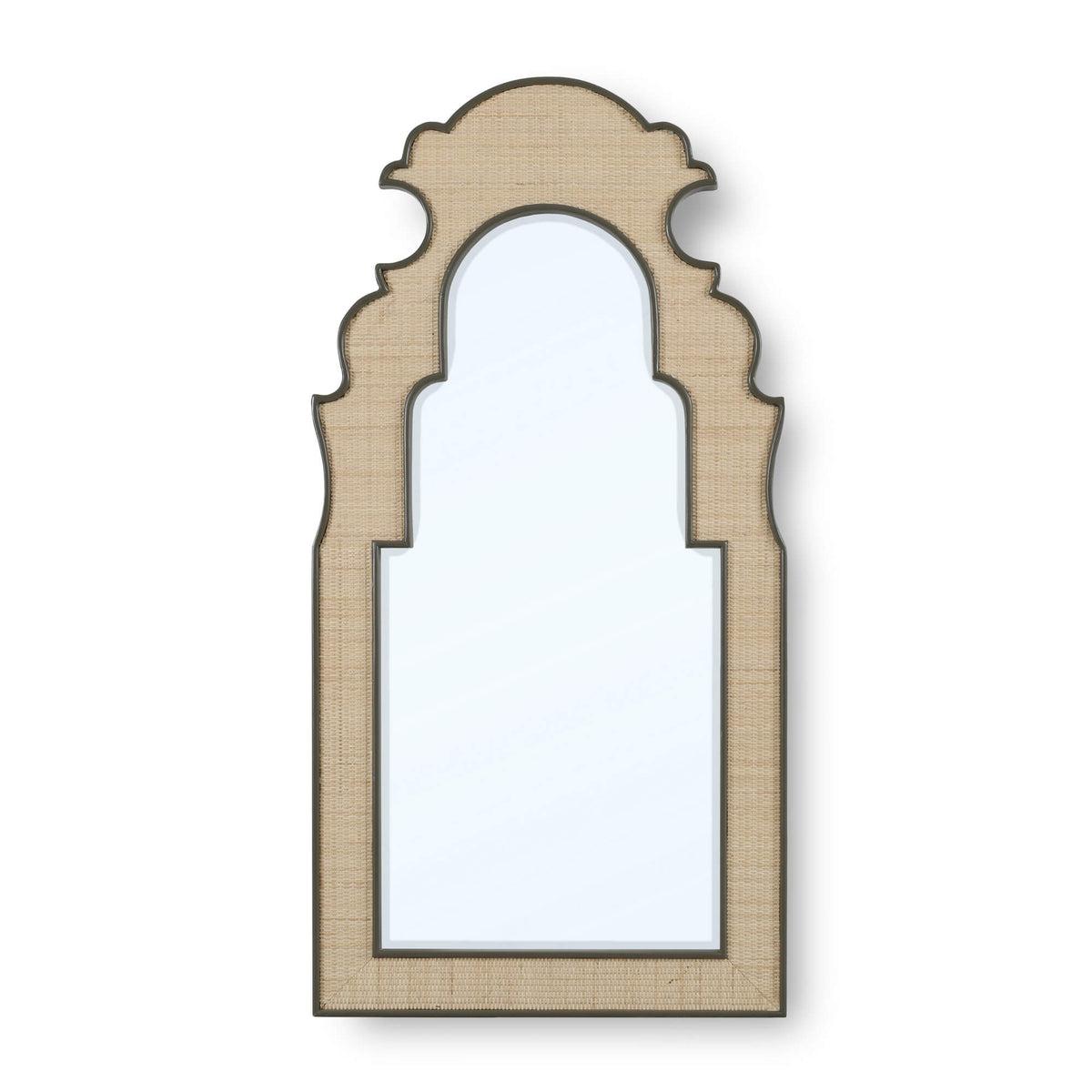 Lotus Mirror in Midnight Olive w/ Inset Rattan Natural