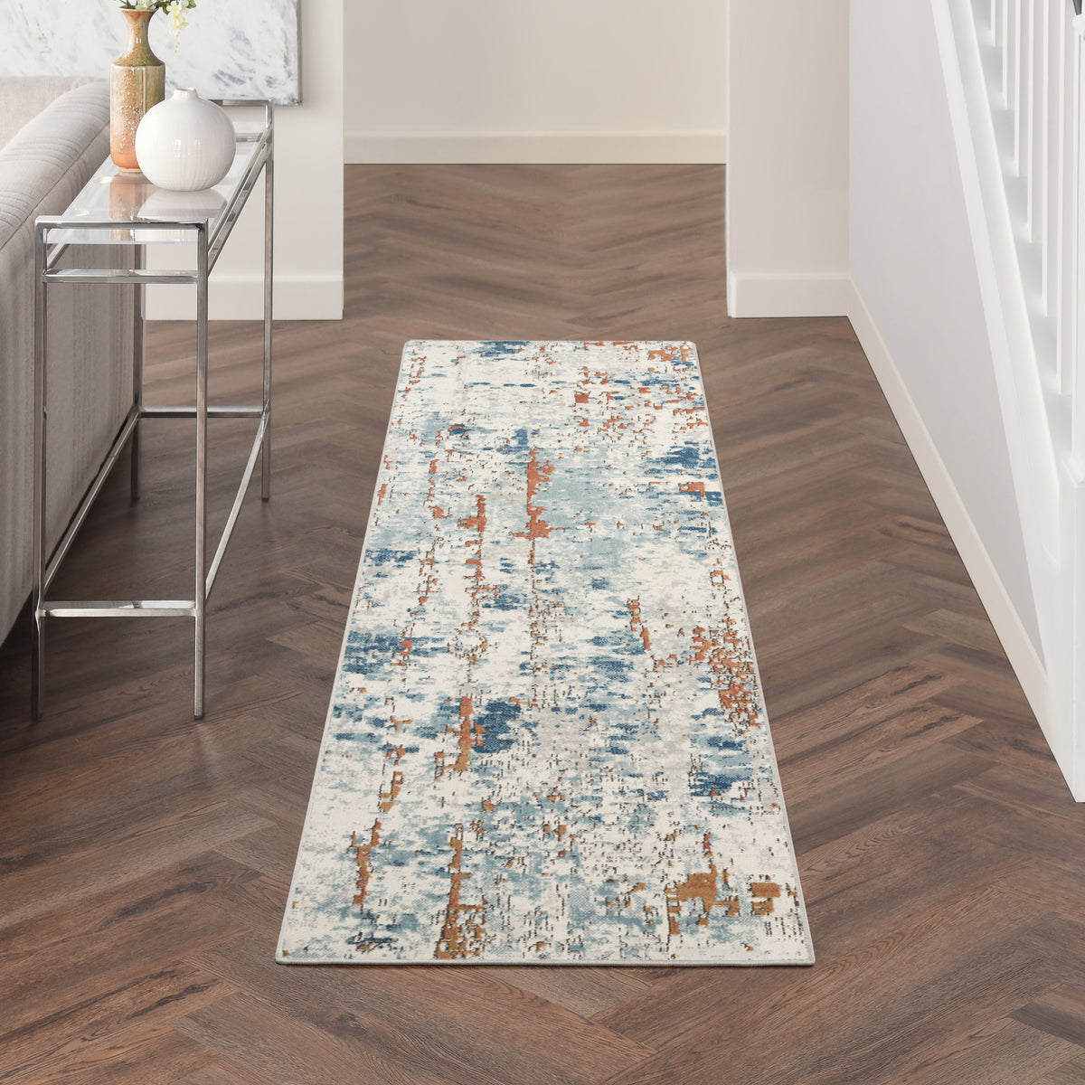Quarry QUA01 Beige Blue Rust Rug