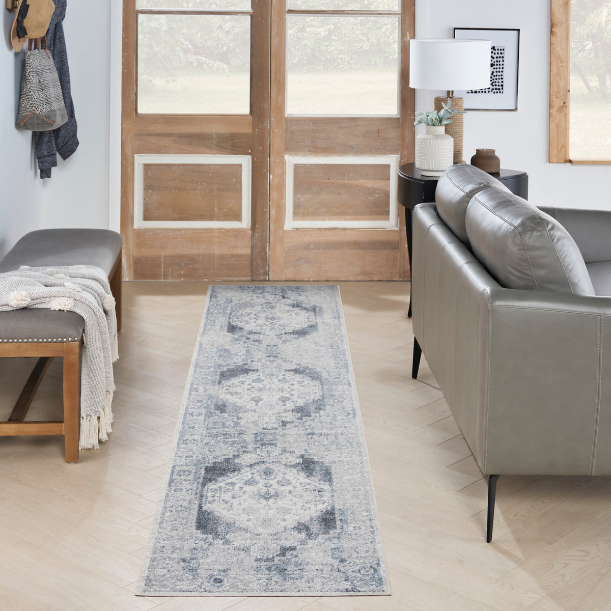Astra Machine Washable ASW11 Blue Ivory Rug