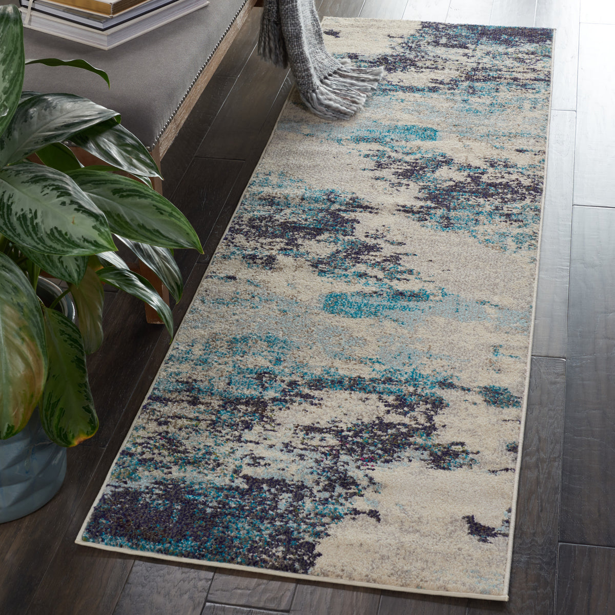 Celestial CES02 Ivory Teal Blue Rug