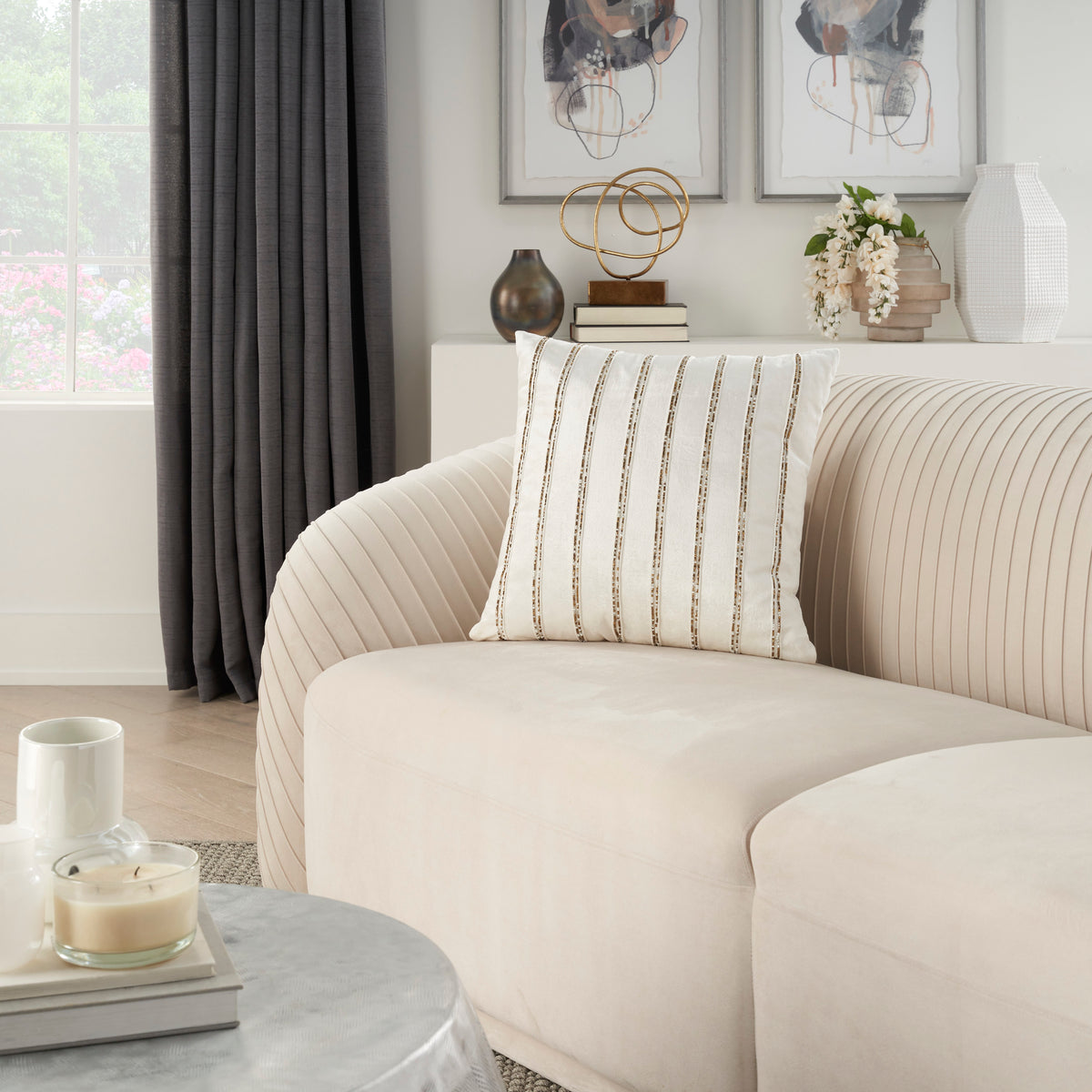 Sofia AZ217 Ivory 20" x 20" Throw Pillows