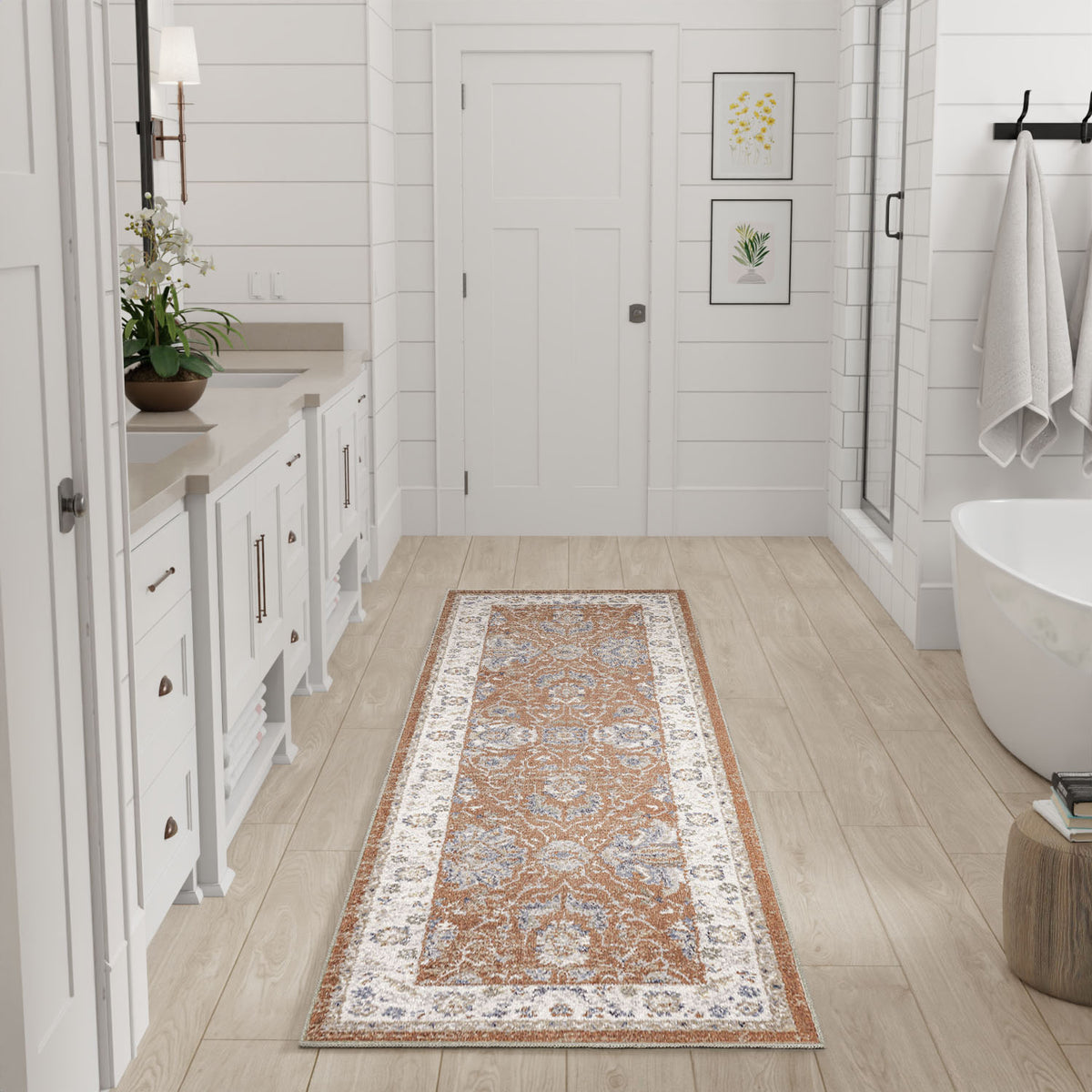 Astra Machine Washable ASW20 Rust Ivory Rug