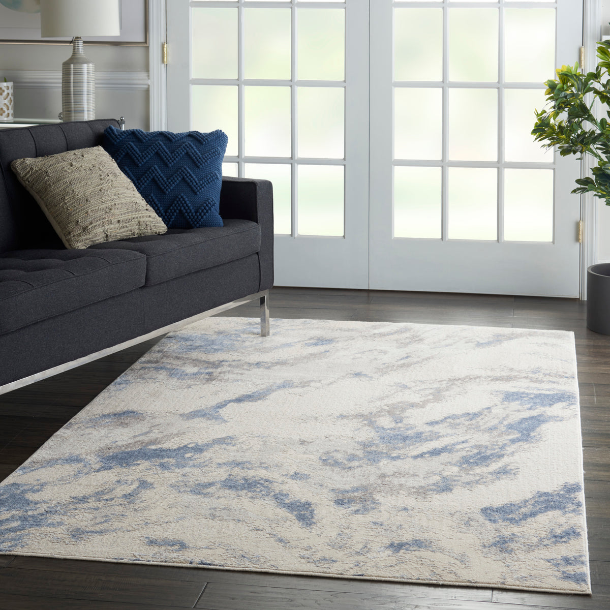 Silky Textures SLY03 Blue Ivory Grey Rug