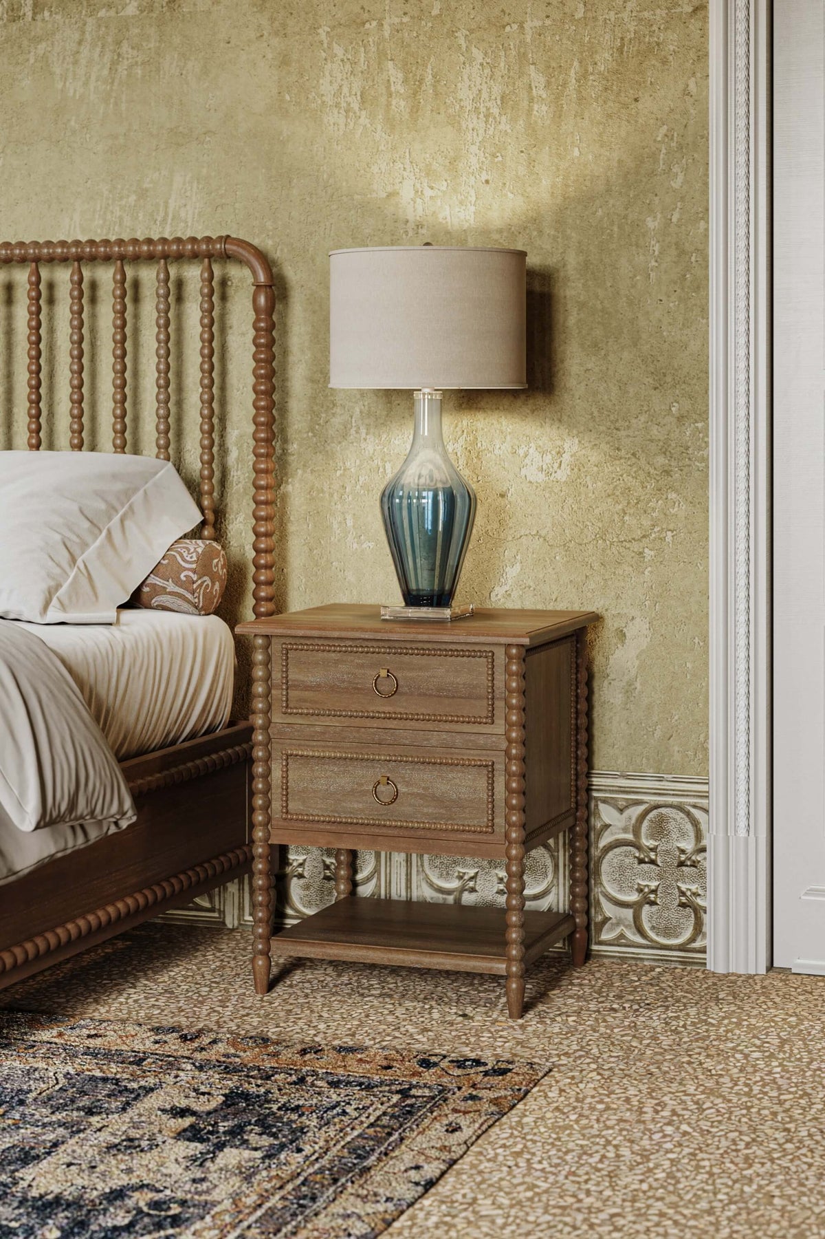Cholet 2 Drawer Bedside Table w/ Shelf in Straw Wash
