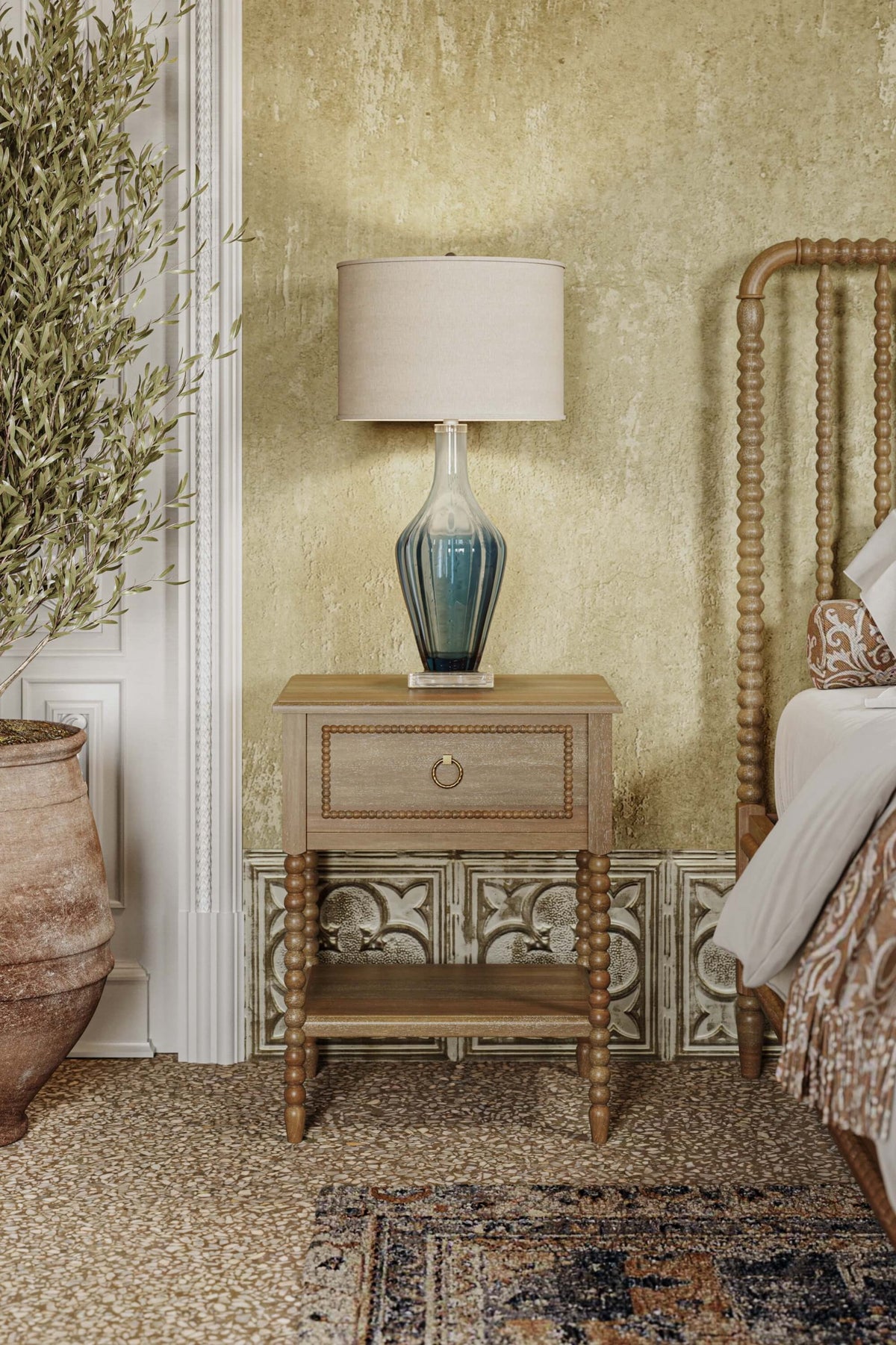 Cholet Bedside Table in Straw Wash