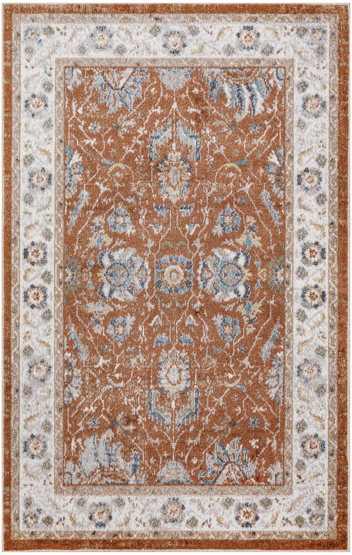 Astra Machine Washable ASW20 Rust Ivory Rug