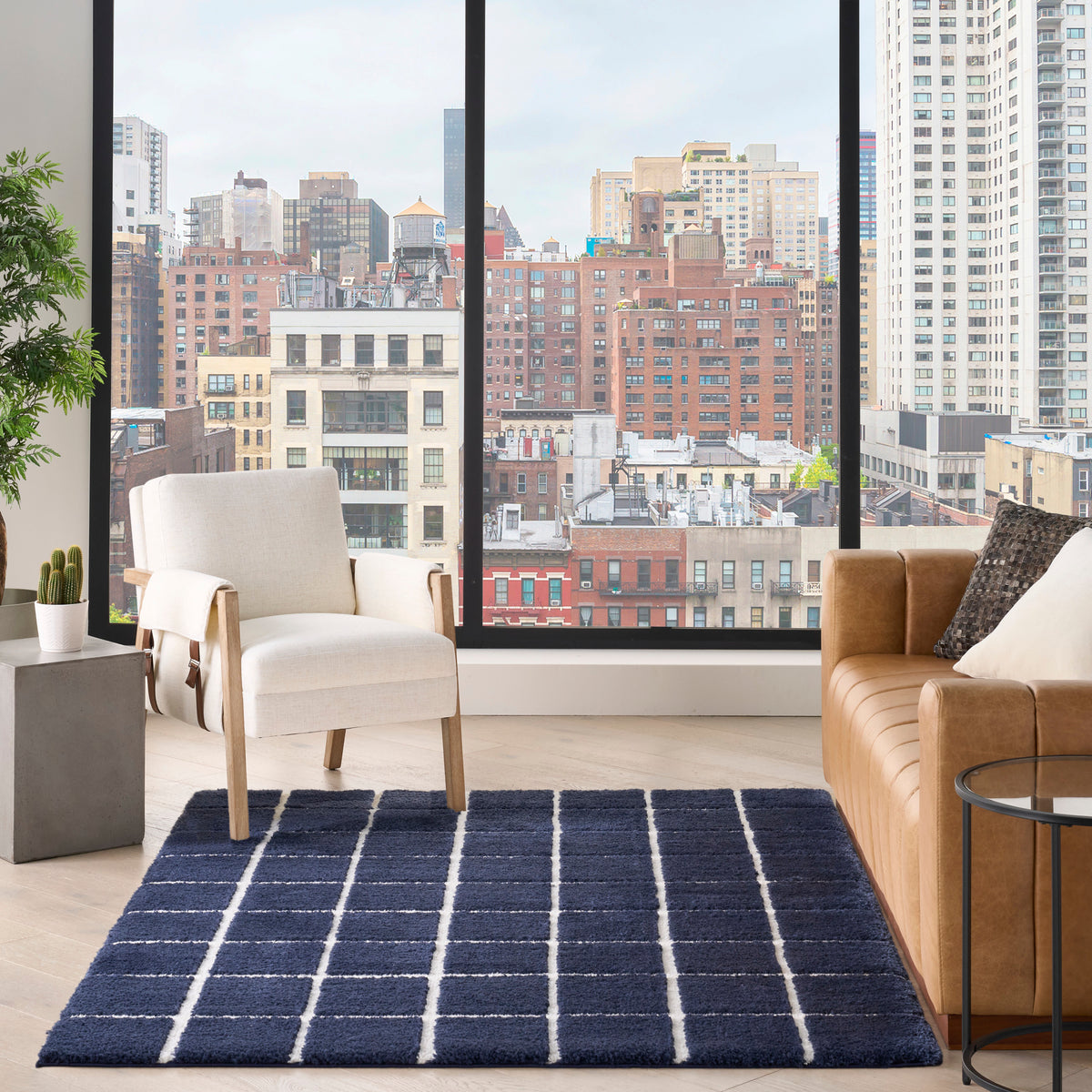 West End Ave WTE01 Navy Ivory Rug