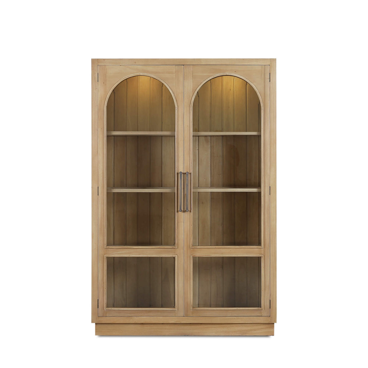 Vannes 2 Door Display Cabinet in Fruitwood w/ Glass Shelves & LED Lights
