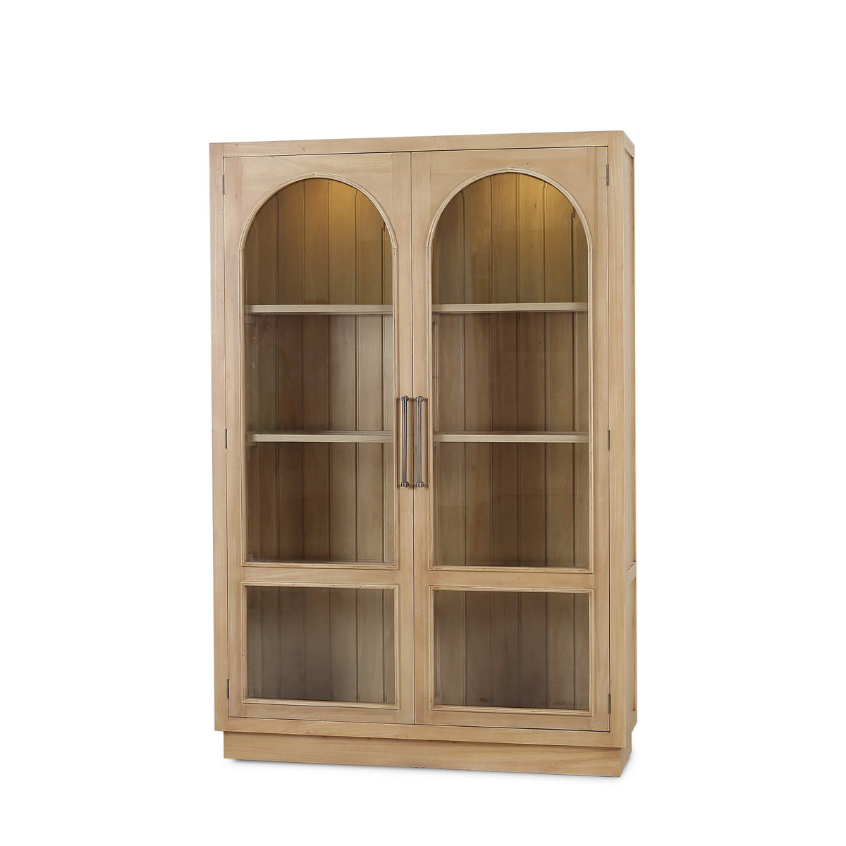 Vannes 2 Door Display Cabinet in Fruitwood w/ Glass Shelves & LED Lights