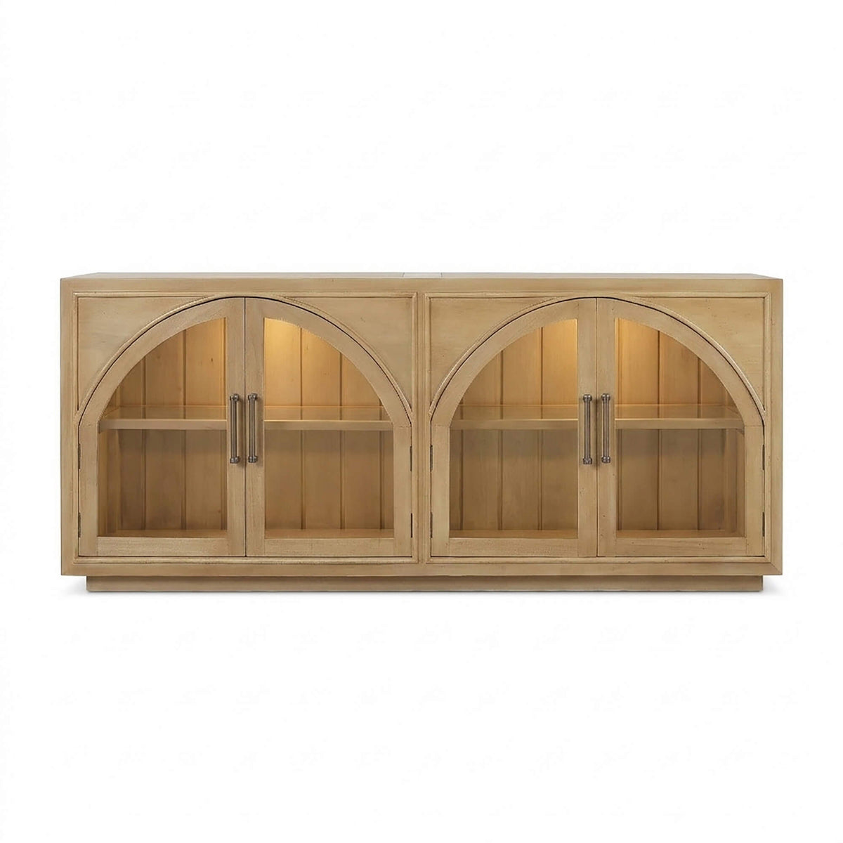 Vannes 4 Door Sideboard in Fruitwood w/ Glass Shelves & LED lights