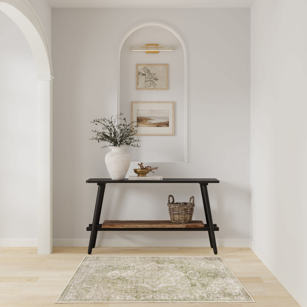 Astra Machine Washable ASW12 Ivory Green Rug
