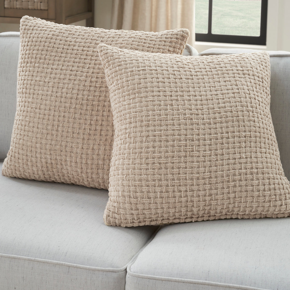 Lifestyle ZH225 Beige 18" x 18" Set of 2 Throw Pillows
