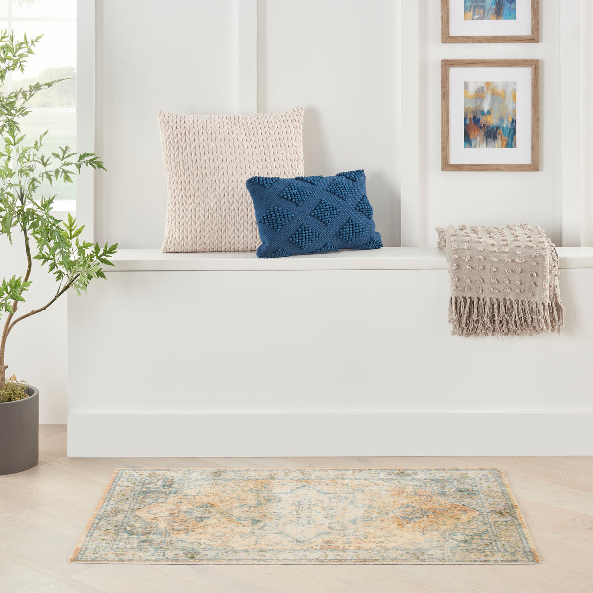 Astra Machine Washable ASW12 Beige Blue Rug