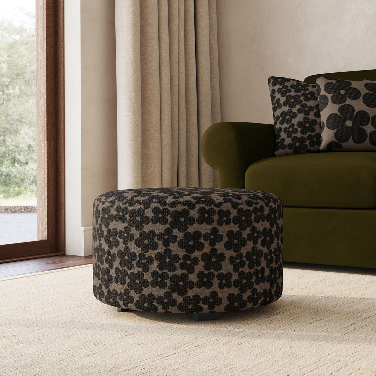 Pouf Fabric Cocktail Ottoman 22" W