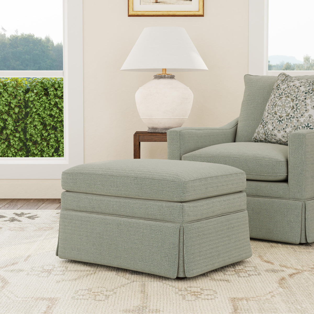 Eleanora Fabric Skirted Ottoman