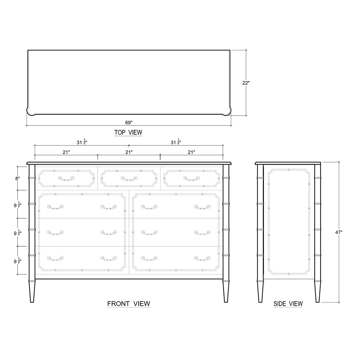 Chelsea Large 9 Drawer Dresser in Architectural White