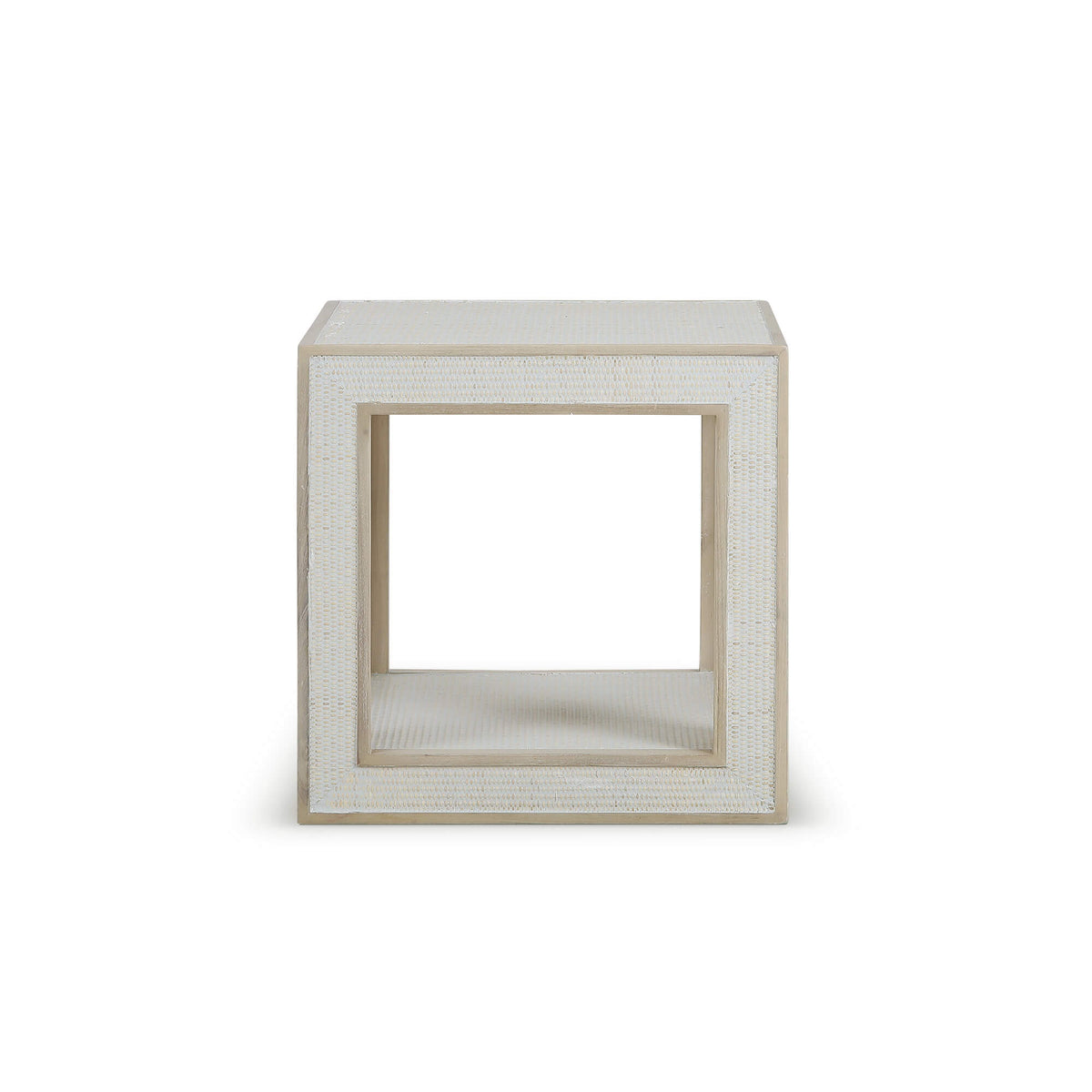 Finsbury End Table in Sandbar w/ White Inset Rattan