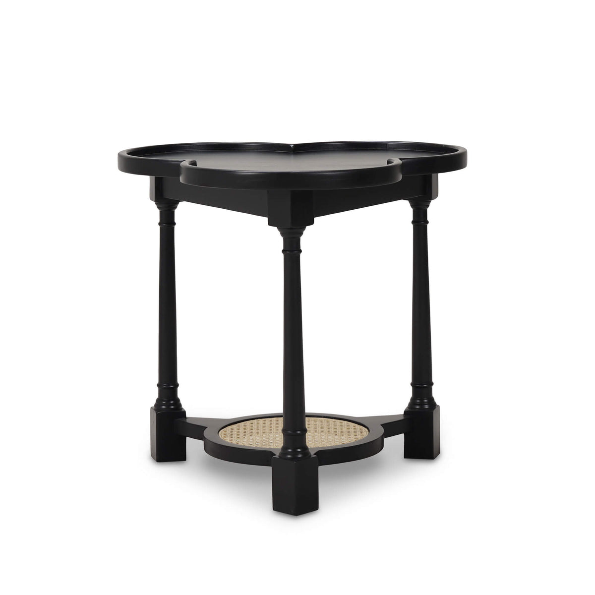 Clover End Table in Batavia Black w/ Natural Rattan