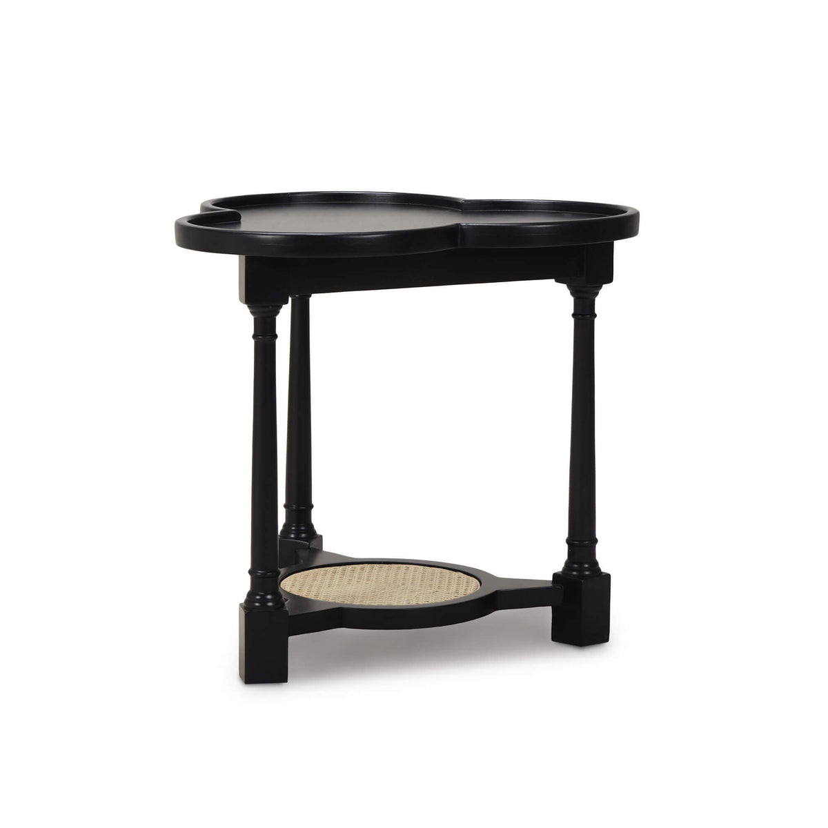 Clover End Table in Batavia Black w/ Natural Rattan