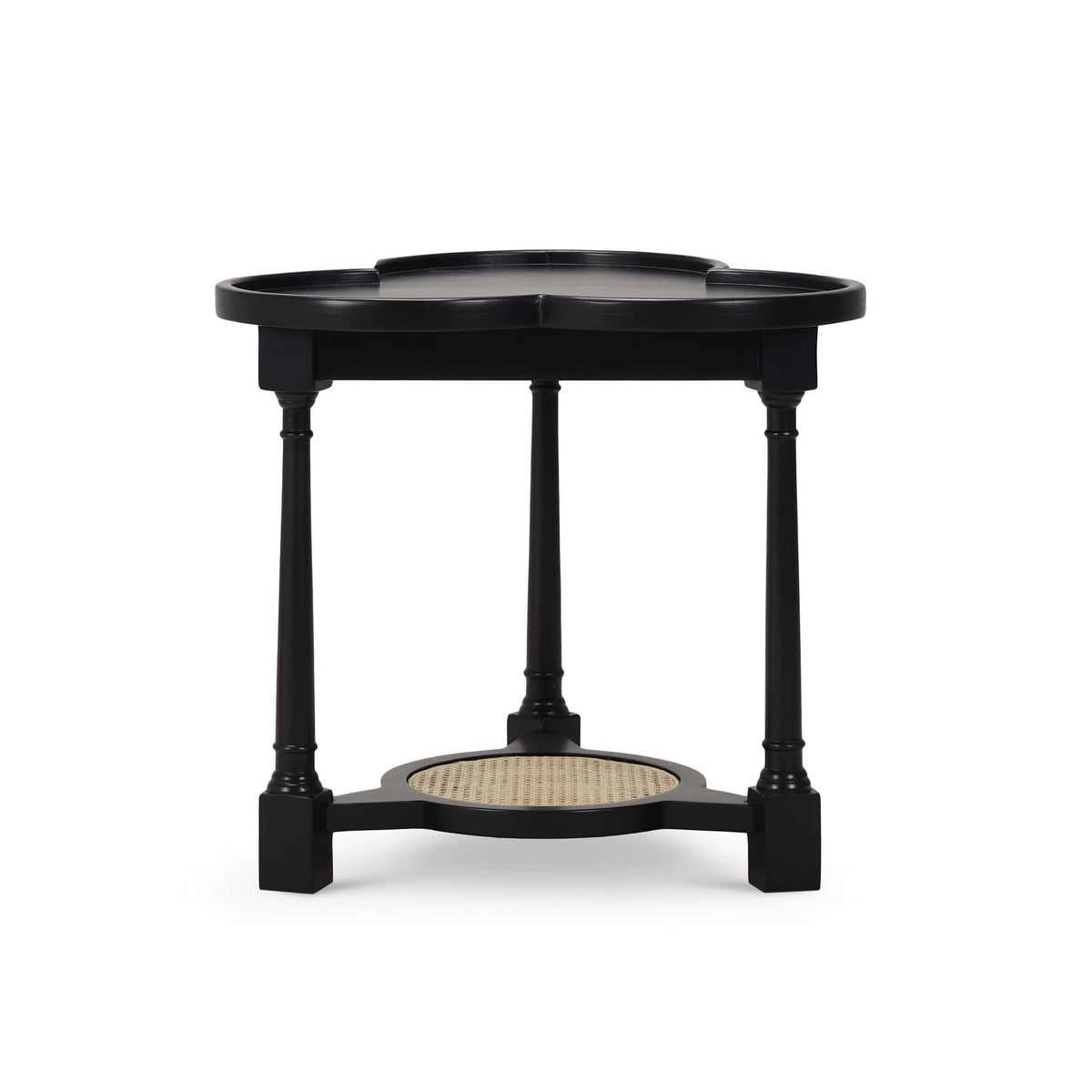 Clover End Table in Batavia Black w/ Natural Rattan