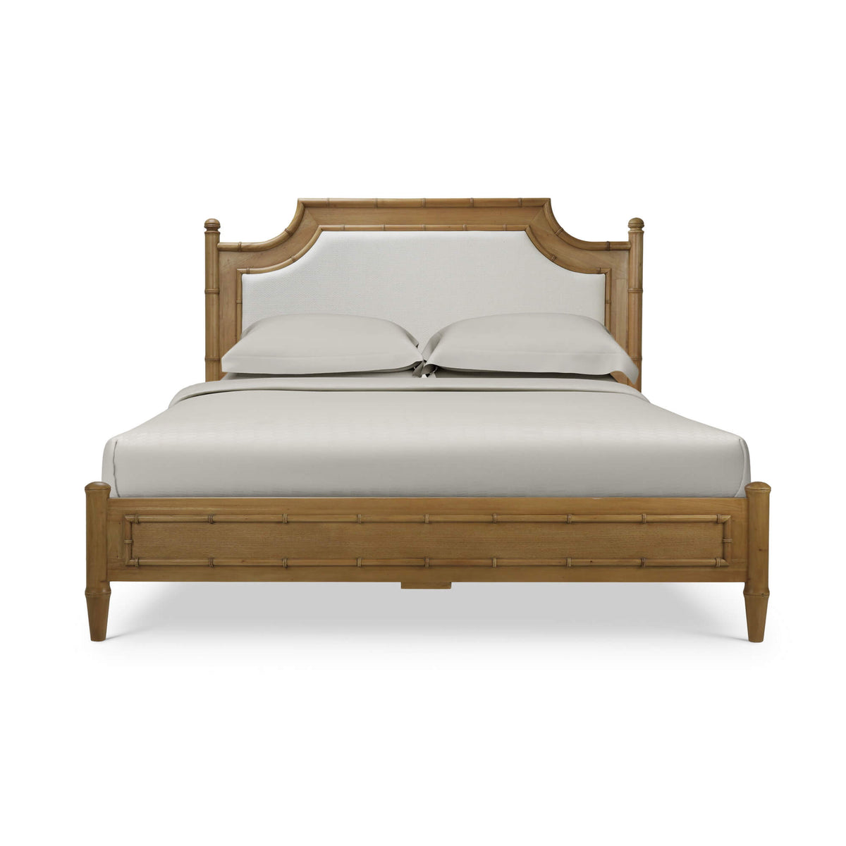 Chelsea Upholstered Bed King in Antique French Oak w/ Dinara Natural Fabric