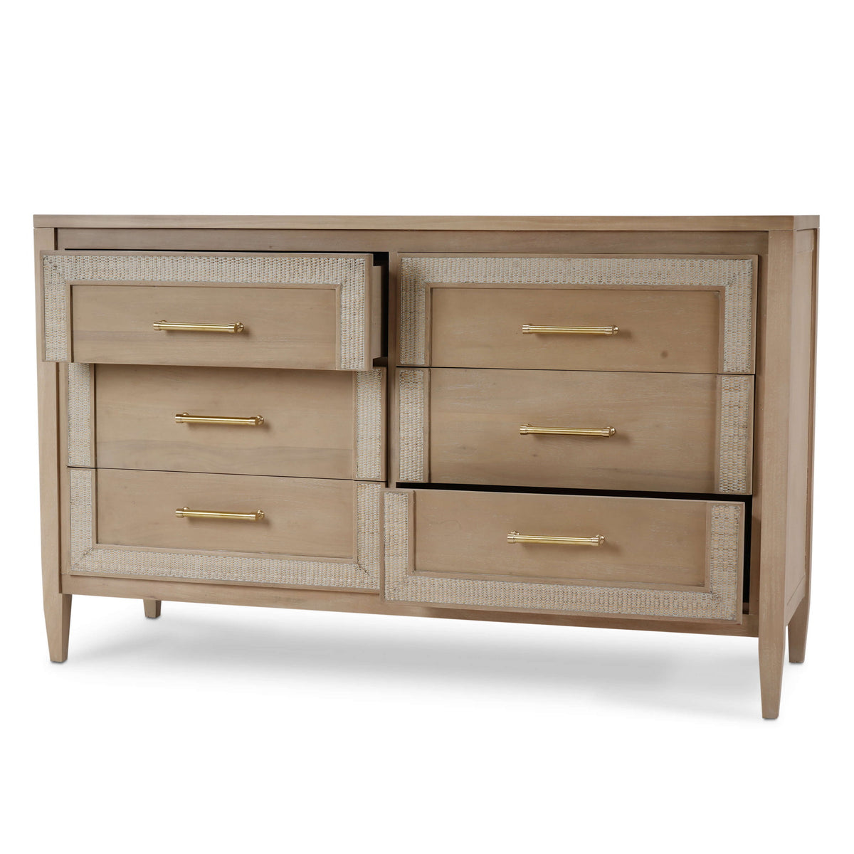 Belgravia 6 Drawer Dresser in Sandbar w/ White Inset Rattan