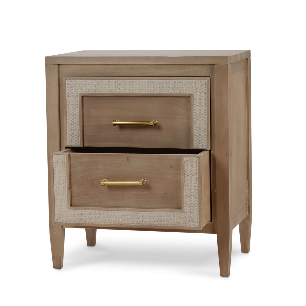 Belgravia Bedside Table in Sandbar w/ White Inset Rattan