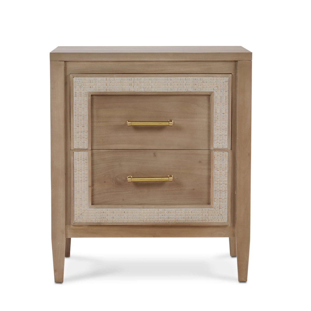 Belgravia Bedside Table in Sandbar w/ White Inset Rattan
