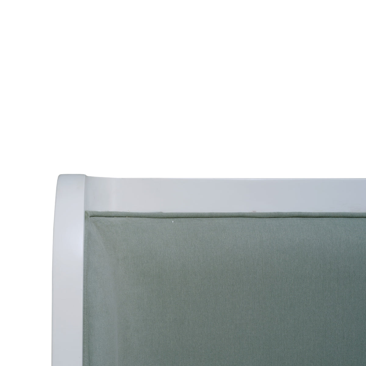 Mornington Queen Upholstered & Linen Wrapped Bed w/ True White Frame Yuko Sky Performance Fabric & Pale Blue Linen