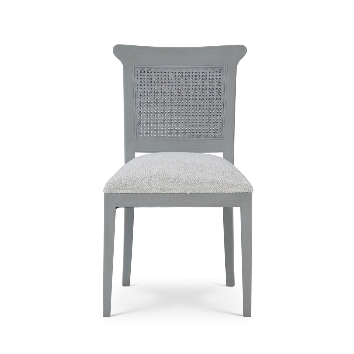 Gustavian Dining Chair w/ Rattan Back in Grey Charleston w/ Boucle Sand Performance Fabric
