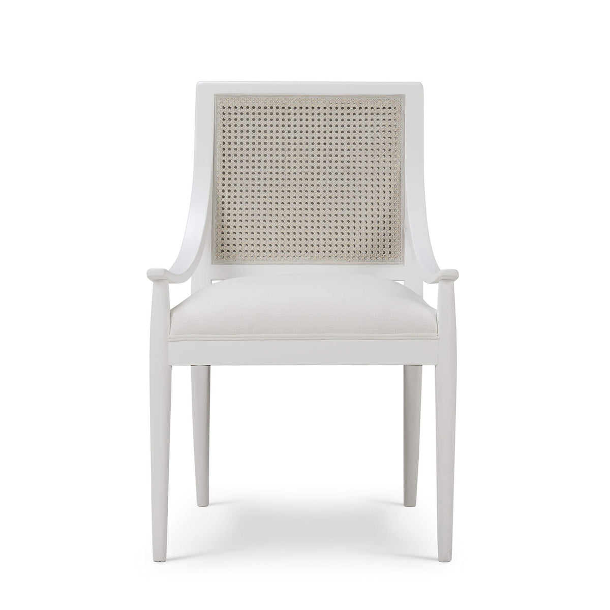 Oslo Dining Chair in True White w/ Arctic White Performance Fabric & White Rattan Back